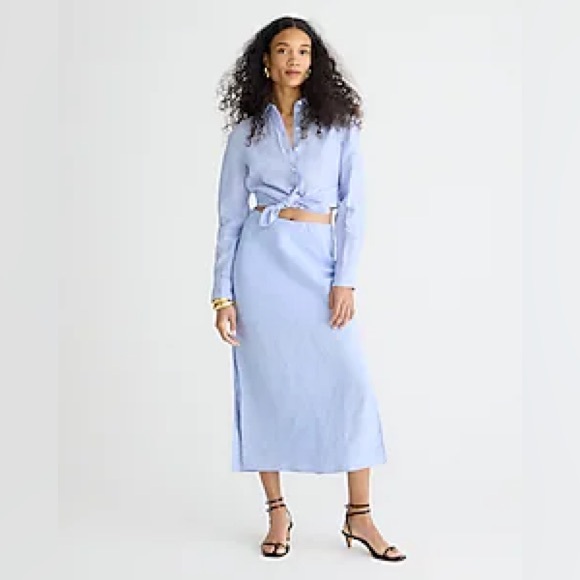 JCrew French Blue Gwyneth slip skirt in linen - Picture 2 of 5
